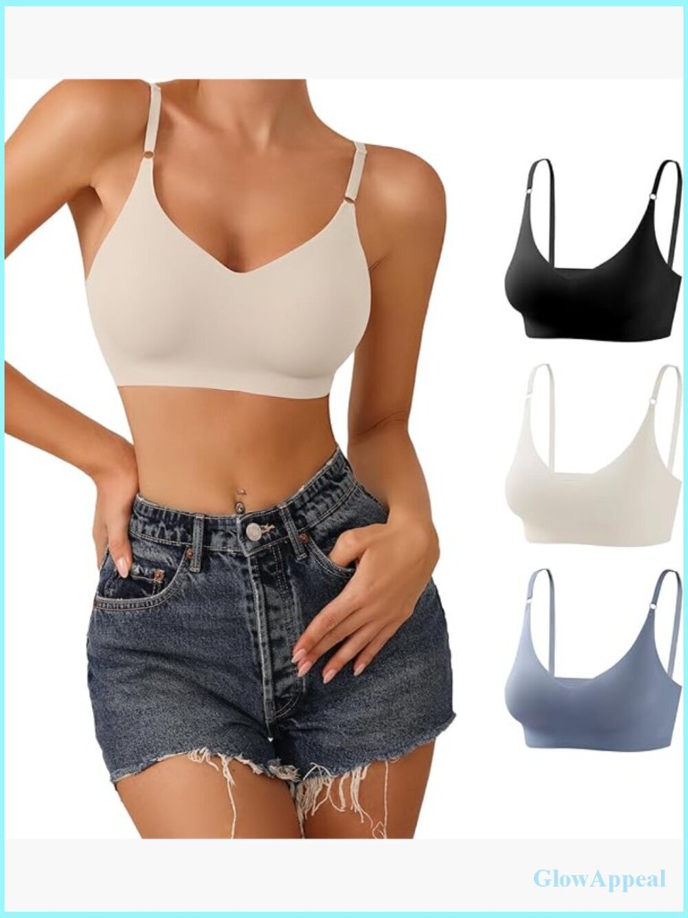 Seamless V Neck Bralettes Pack of 3 Padded Adjustable Straps